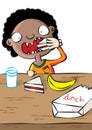 Cute black girl having lunch in school