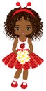 Cute Black Girl Wearing Ladybug Antenna Headband. Vector Ladybug Girl