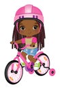 Vector Cute Happy Black Girl Learning to Ride Bicycle Royalty Free Stock Photo