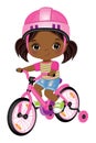 Vector Cute Black Girl Learning to Ride Bicycle Royalty Free Stock Photo