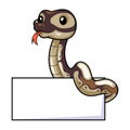 Cute black head butter ball python cartoon with blank sign Royalty Free Stock Photo
