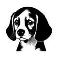 Cute Black Ink Beagle Hound Dog Portrait