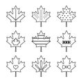 Cute black isolated outline maple leaf icons set with different patterns design elements template on white background Royalty Free Stock Photo