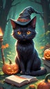 Bewitching Black Cat\'s Halloween Read Royalty Free Stock Photo