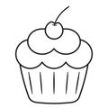 Cute Black Line Cupcake Icon Clipart with Cherry Vector Illustration Royalty Free Stock Photo