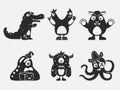 Cute black monsters icons. Monster vector illustration