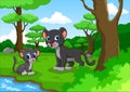 Cute black panther cartoon in the forest Royalty Free Stock Photo