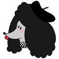 Cute black poodle dog with french beret vector clipart. Japanese style kawaii cartoon pedigree puppy.Adorable girly