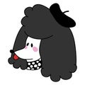 Cute black poodle puppy with french beret vector clipart. Japanese style kawaii cartoon pedigree dog.Adorable girly hand