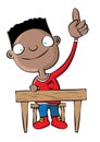 Cute black school boy raise hand in class
