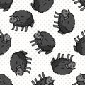 Cute black sheep cartoon seamless vector pattern. Hand drawn agriculture livestock. Farm animal all over print on check