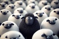 Cute black sheep among a flock of white sheep in farm Generative AI Royalty Free Stock Photo