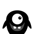 Cute black silhouette monster face icon. Happy Halloween. Cartoon colorful scary funny character. One fish eye, tooth. Funny baby