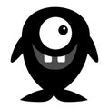 Cute black silhouette monster icon. Happy Halloween. Cartoon colorful scary funny character. One fish eye, tooth. Funny baby colle