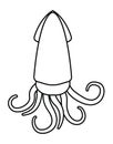 Cute squid in black line icon cartoon animated PNG illustration isolated on transparent background