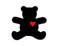 Cute black teddy bear icon with red heart isolated on white background