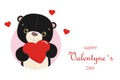 Cute black Teddy Bear with red heart. Happy Valentine\'s Day greeting card. Royalty Free Stock Photo