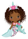 African American Cute Unicorn Mermaid with Whale Royalty Free Stock Photo