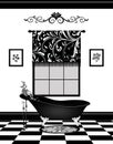 Cute Black and White Bathroom With Vintage Claw-foot Bathtub and