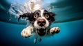 Cute black and white border collie dog swimming underwater in a pool Royalty Free Stock Photo