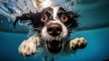 Cute black and white border collie swimming underwater in the pool. Royalty Free Stock Photo