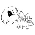 Cute Black and White Cartoon Baby Stegosaurus Dinosaur