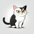 Grumpy Black And White Cat Cartoon Sitting With Curved Tail Royalty Free Stock Photo