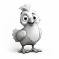 Cute Black And White Chicken Drawing In Cinema4d Style