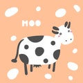 Cute black and white cow with lettering quote moo. Card, postcard, print, poster, background Royalty Free Stock Photo