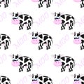 Cute Black and White Dairy Cow on White Background Seamless Pattern Royalty Free Stock Photo