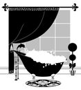 Cute Black and White Drawing of a Bubble Bath in a Vintage Claw-foot Tub Royalty Free Stock Photo