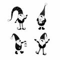 Cute black and white gnomes in santa hats on white background. Scandinavian christmas elves Royalty Free Stock Photo