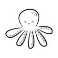 Cute black white hand drawn octopus linear illustration Royalty Free Stock Photo