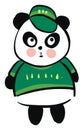 Cute black and white panda dressed in green sweater and green cap vector illustration Royalty Free Stock Photo