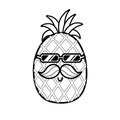 Cute black and white pineapple with mustache and sunglasses