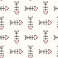 Cute black white pink fish bone seamless pattern background illustration