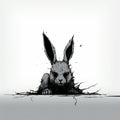 Cute Black And White Rabbit Illustration In The Style Of Chris Bachalo