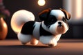 Cute black white shih tzu dog running barking