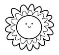 Cute black and white smiling kawaii sun icon. Vector childish outline illustration. Line planet picture or coloring page isolated Royalty Free Stock Photo