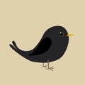 Cute blackbird comic illustration Royalty Free Stock Photo