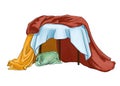 A cute blanket hut made from blankets and a table. Make up fun games at home.