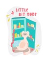 Cute bloated cat near the fridge in cartoon flat style. Hand drawn illustration with quote