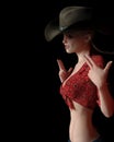 Blond cowgirl with the hat on