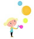 Cute blond little Girl blowing colorful bubles. Royalty Free Stock Photo
