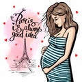 Cute blond pregnant woman in Paris