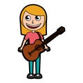 Cute blond women guitar cartoon