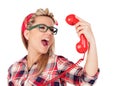 Cute Blonde Girl shouting at phone Royalty Free Stock Photo