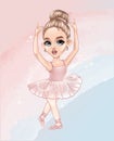 cute blonde little ballerina in pink dress