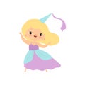 Cute Blonde Little Fairytale Princess Girl Cartoon Vector Illustration