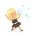 Cute blonde little girl blowing bubbles vector Illustration
